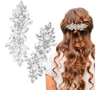 CustomyLife 2 fermagli per capelli con perle e strass argentati, fermagli per capelli da sposa con fiori scintillanti francesi per ballo di fine anno di fidanzamento accessori decorativi per capelli