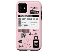 Cute Airplane Boarding Travel Pass Happy Doodle Blush Pink Custodia per iPhone 11