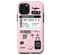 Cute Airplane Boarding Travel Pass Happy Doodle Blush Pink Custodia per iPhone 11 Pro