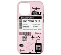 Cute Airplane Boarding Travel Pass Happy Doodle Blush Pink Custodia per iPhone 12 mini