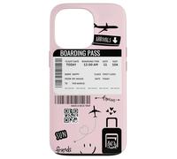 Cute Airplane Boarding Travel Pass Happy Doodle Blush Pink Custodia per iPhone 13 Pro