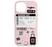 Cute Airplane Boarding Travel Pass Happy Doodle Blush Pink Custodia per iPhone 14