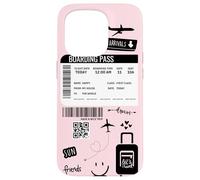 Cute Airplane Boarding Travel Pass Happy Doodle Blush Pink Custodia per iPhone 15 Pro