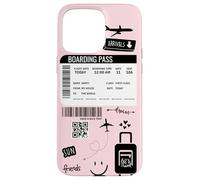 Cute Airplane Boarding Travel Pass Happy Doodle Blush Pink Custodia per iPhone 15 Pro Max