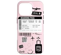 Cute Airplane Boarding Travel Pass Happy Doodle Blush Pink Custodia per iPhone 16 Pro