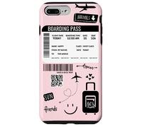 Cute Airplane Boarding Travel Pass Happy Doodle Blush Pink Custodia per iPhone 7 Plus/8 Plus