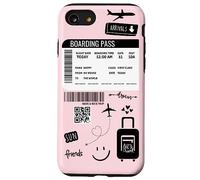 Cute Airplane Boarding Travel Pass Happy Doodle Blush Pink Custodia per iPhone SE (2020) / 7/8