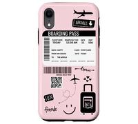 Cute Airplane Boarding Travel Pass Happy Doodle Blush Pink Custodia per iPhone XR