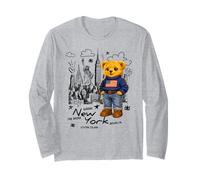 Cute American Teddy Bear Sketch Drawing, New York Teddy Bear Maglia a Manica