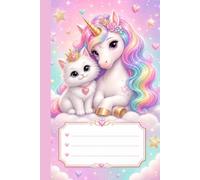 Cute and Sweet Dreams Duo: Unicorn and Cat Primary Composition Book 6*9 inch | Notebook |100 Primary Handwriting Ruling system pages.