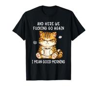 Cute Angry Cat Drinking Coffee Tabby Cat Morning Mood Meme Maglietta