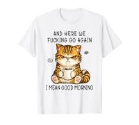 Cute Angry Cat Drinking Coffee Tabby Cat Morning Mood Meme Maglietta