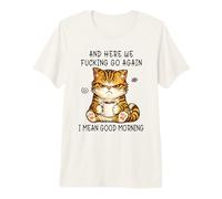 Cute Angry Cat Drinking Coffee Tabby Cat Morning Mood Meme Maglietta Premium