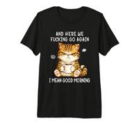 Cute Angry Cat Drinking Coffee Tabby Cat Morning Mood Meme Maglietta Premium
