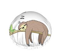 Cute Animal Bradipo Cuffie da doccia Sleep Bradipo sul ramo di un albero Bel design divertente Cartone animato Fauna selvatica Donne Riutilizzabili Copricapo a doppio strato Cappello da doccia morbi