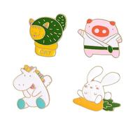 Cute Animal Brooch Pins 4pcs Rabbit Pig Cactus Cat Unicorn Alloy Brooches for Bag And Jeans Decoration Random