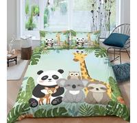 Cute animal friendsSet Di Copripiumino microfibra morbida 3 Pezzi stampa 3D cerniera nascosta Cartoon jungle theme copripiumino con federa traspirante ultra morbido for coppie Single（140x200cm）