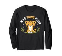 Cute Animal Leopard Quote Funny Wild Thing Alert Maglia a Manica