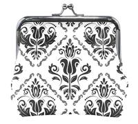 Cute Animal - Portafoglio da donna in pelle con lucchetto da bacio con fiori neri, colore bianco, cambio di denaro per ragazze, Black Floral White, Unitalla, Black Floral White, Unitalla, Classic