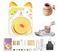 Cute Animal Pottery Wheel Set for Kids, Complete Pottery Painting Kit Arts and Crafts, DIY Mini Potteries Studio, for Girls Boy Kids Toy, Birthday Halloween (2*Clay,E)