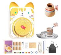Cute Animal Pottery Wheel Set for Kids, Complete Pottery Painting Kit Arts and Crafts, DIY Mini Potteries Studio, for Girls Boy Kids Toy, Birthday Halloween (6*Clay,E)