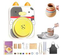 Cute Animal Pottery Wheel Set for Kids, Complete Pottery Painting Kit Arts and Crafts, DIY Mini Potteries Studio, for Girls Boy Kids Toy, Birthday Halloween (2*Clay,A)