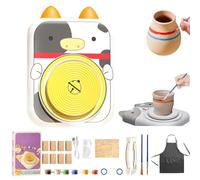 Cute Animal Pottery Wheel Set for Kids, Complete Pottery Painting Kit Arts and Crafts, DIY Mini Potteries Studio, for Girls Boy Kids Toy, Birthday Halloween (6*Clay,A)