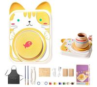 Cute Animal Pottery Wheel Set for Kids, Electric Pottery Wheel Set for Kids, Arts and Crafts for Girls Boy Toy Birthday Halloween (Cat,6 Clay)