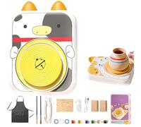 Cute Animal Pottery Wheel Set for Kids, Electric Pottery Wheel Set for Kids, Arts and Crafts for Girls Boy Toy Birthday Halloween (Cow,8 Clay)