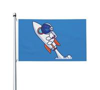 Cute Astronaut Rocket Start Up To Space Bandiere Durevole Bandiera Robuste Bandiera Da Giardino Per Casa Feste Balcone 90X150Cm