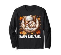 Cute Autumn Cat in Kitten Bed for Cat Lover Happy Fall YALL Maglia a Manica