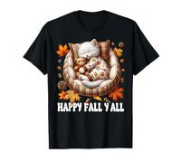 Cute Autumn Cat in Kitten Bed for Cat Lover Happy Fall YALL Maglietta