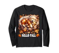 Cute Autumn Golden Retriever Decor for Dog Lover Hello Fall Maglia a Manica
