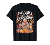 Cute Autumn Grandma Grandkids Pumpkins Coffee Sunflower Maglietta