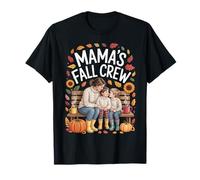 Cute Autumn Mama Kids Pumpkins Coffee Mama’s Fall Crew Maglietta