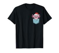 Cute Axolotl Pocket Christmas Funny Holiday Animal Maglietta