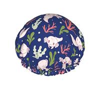 Cute Axolotls Cuffia da a riutilizzabile da donna Cuffia da bagno con fodera in PEVA impermeabile a doppio strato Cuffia da bagno con orlo elasticizzato elastico Cuffia per capelli elastica imp
