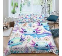 Cute axolotlSet Di Copripiumino microfibra 3 Pezzi stampa 3D con cerniera Watercolor cartoon style copripiumino con federa traspirante ultra morbido e traspirante for bambini Super king（260x220cm）