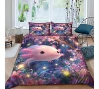 Cute axolotlSet Di Copripiumino morbida 3 pezzi motivo 3D con cerniera Fantasy fantasy art copripiumino incluso federe aiosa for bambini adulti ragazzi Super king（260x220cm）