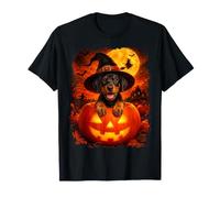 Cute Baby Doberman Pinscher Dog Witch su Halloween Puppy Maglietta