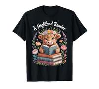 Cute Baby Highland Cow Reading Book Floral Women Girls Kids Maglietta