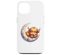 Cute Baby Highland Cow Sleeping on the Moon Heifer Farm Custodia per iPhone 13