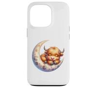 Cute Baby Highland Cow Sleeping on the Moon Heifer Farm Custodia per iPhone 13 Pro