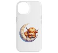 Cute Baby Highland Cow Sleeping on the Moon Heifer Farm Custodia per iPhone 14