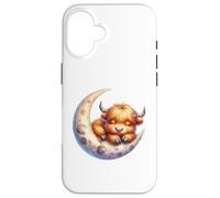 Cute Baby Highland Cow Sleeping on the Moon Heifer Farm Custodia per iPhone 16