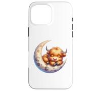 Cute Baby Highland Cow Sleeping on the Moon Heifer Farm Custodia per iPhone 16 Pro Max