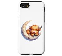 Cute Baby Highland Cow Sleeping on the Moon Heifer Farm Custodia per iPhone SE (2020) / 7/8