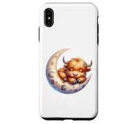 Cute Baby Highland Cow Sleeping on the Moon Heifer Farm Custodia per iPhone XS Max