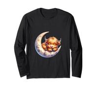 Cute Baby Highland Cow Sleeping on The Moon Heifer Farm Maglia a Manica