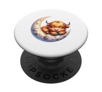 Cute Baby Highland Cow Sleeping on the Moon Heifer Farm PopSockets PopGrip Adesivo